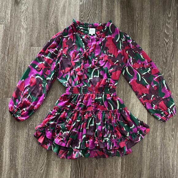 Misa Los Angeles Lorena Dress Holiday Sparkle Small Long Sleeve Tiered‎ Mini EUC - Picture 7 of 16